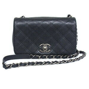 Chanel Chain Shoulder Bag Pouch Black Leather Cosmos Line
